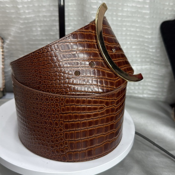 (H) EXPRESS Oversized vintage brown snake print genuine leather belt,made in USA - Picture 7 of 13